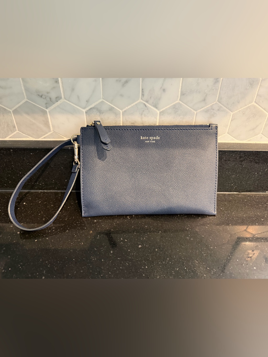 Kate Spade Navy Pebbled Leather Wristlet Crossbody